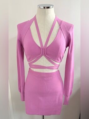 Atoir “Palace” Knit Cutout Dress in Pink Chocolate